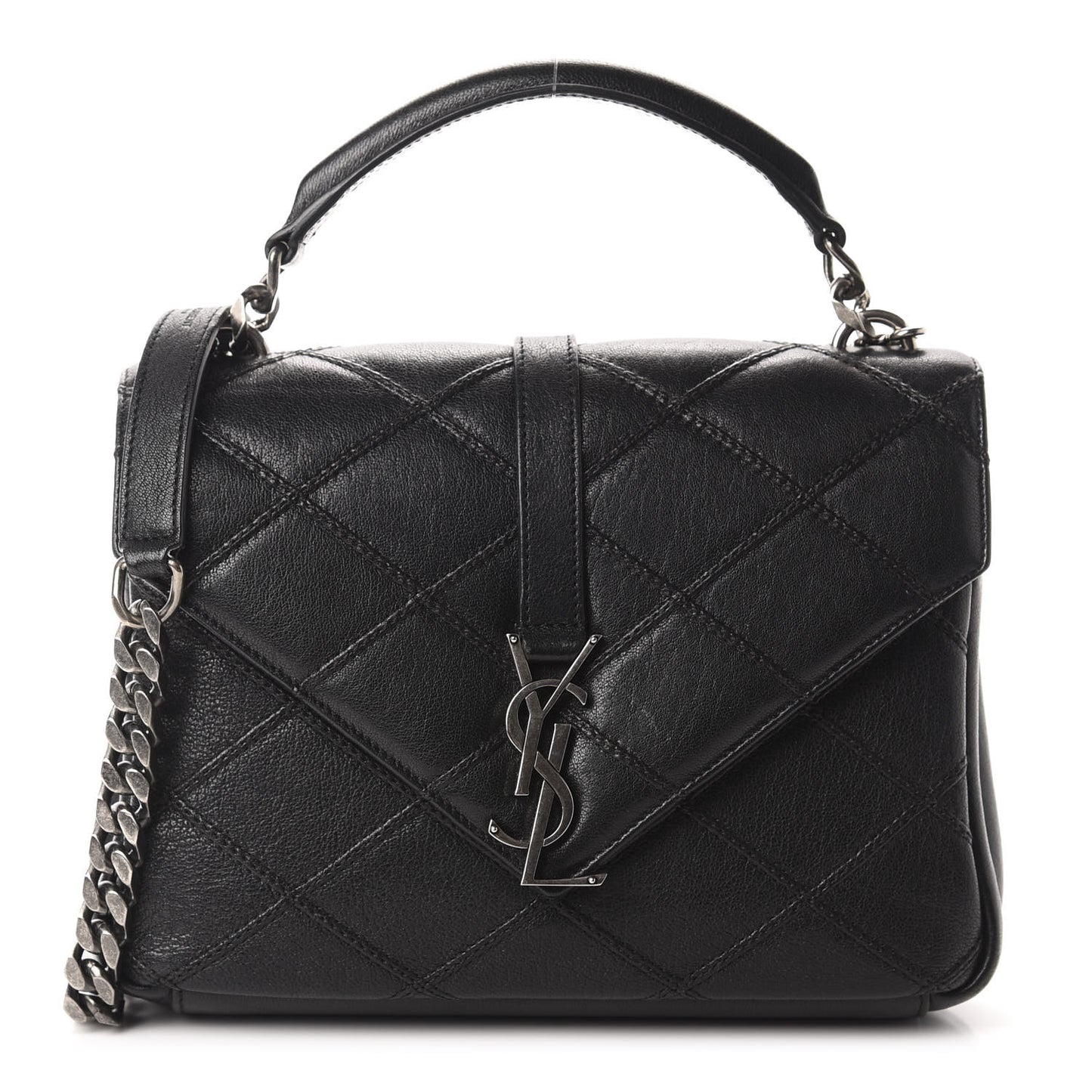 Calfskin Matelasse Diamond Quilted Monogram Medium College Bag Black