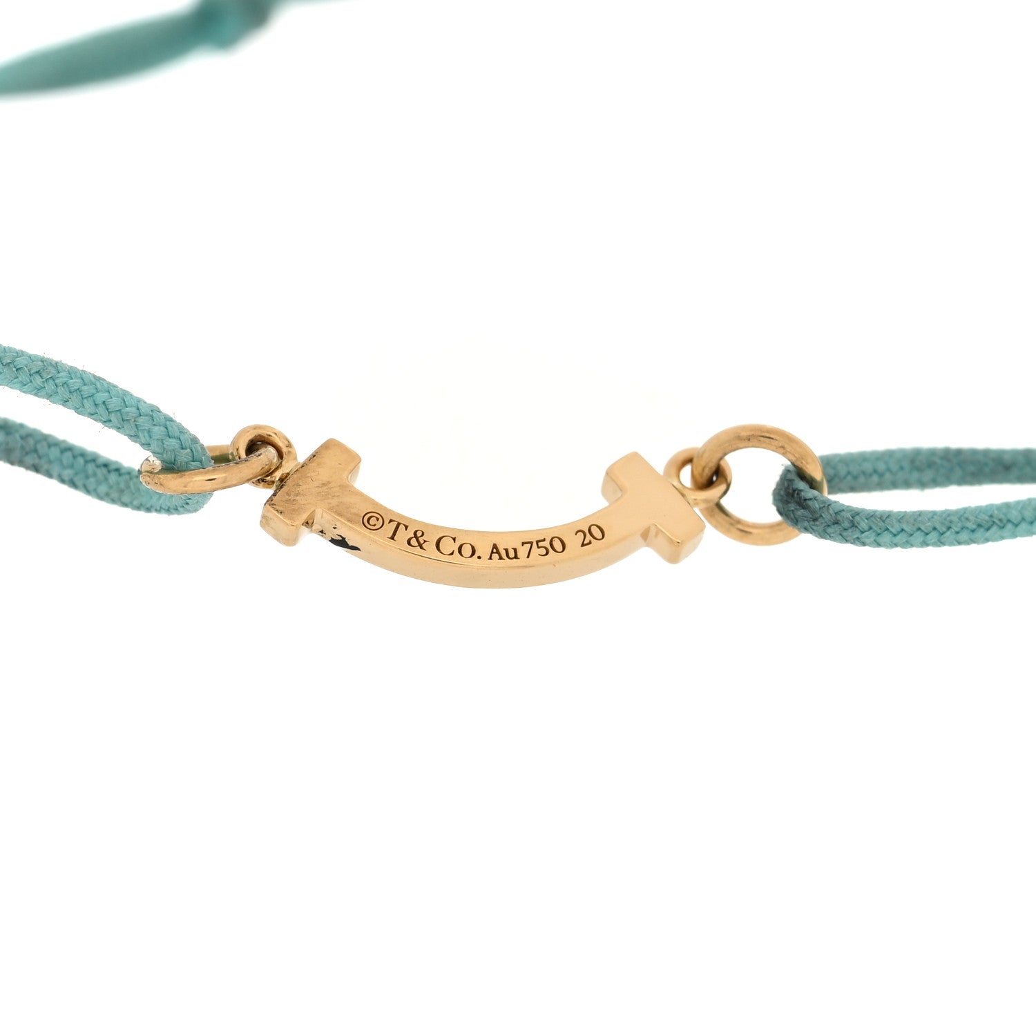 Tiffany 18K Yellow Gold Mini T Smile Cord Bracelet Blue 1845760