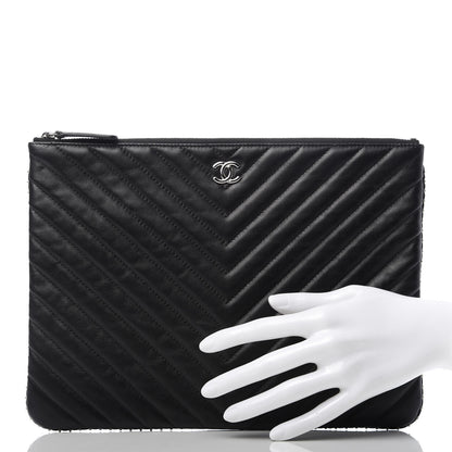 Chanel Lambskin Chevron Quilted Studded Medium Cosmetic Case Black 2 of 8