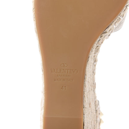 Valentino Garavani Grained Calfskin Rockstud Ankle Wrap Espadrille 15/85mm Wedges 41 Light Ivory 6 of 8