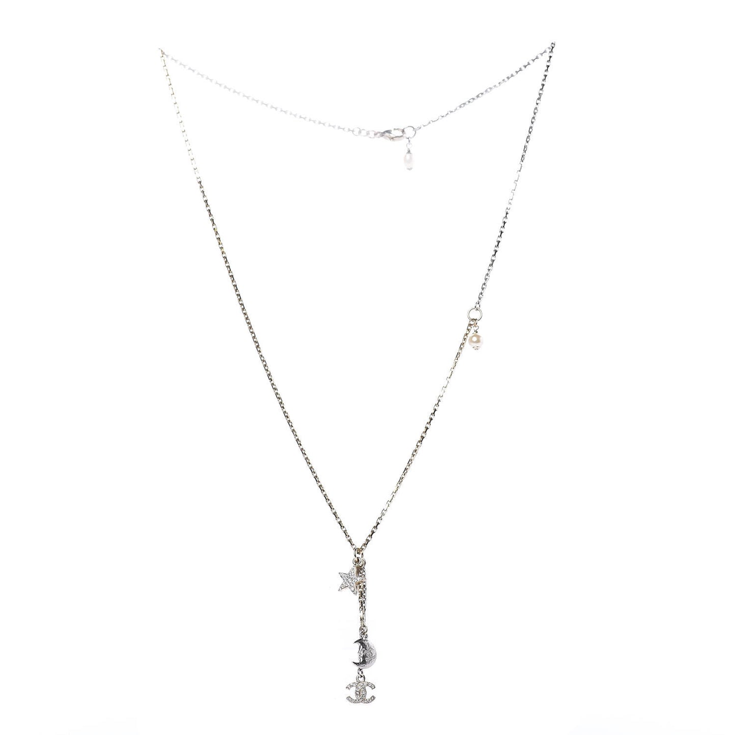 Crystal Pearl CC Moon Star Drop Necklace Gold