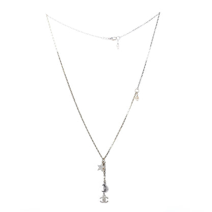 Chanel Crystal Pearl CC Moon Star Drop Necklace Gold 4 of 5