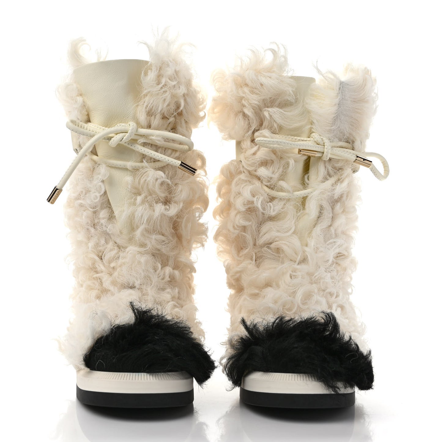 Shearling Sheepskin High Boots 37.5 White Black