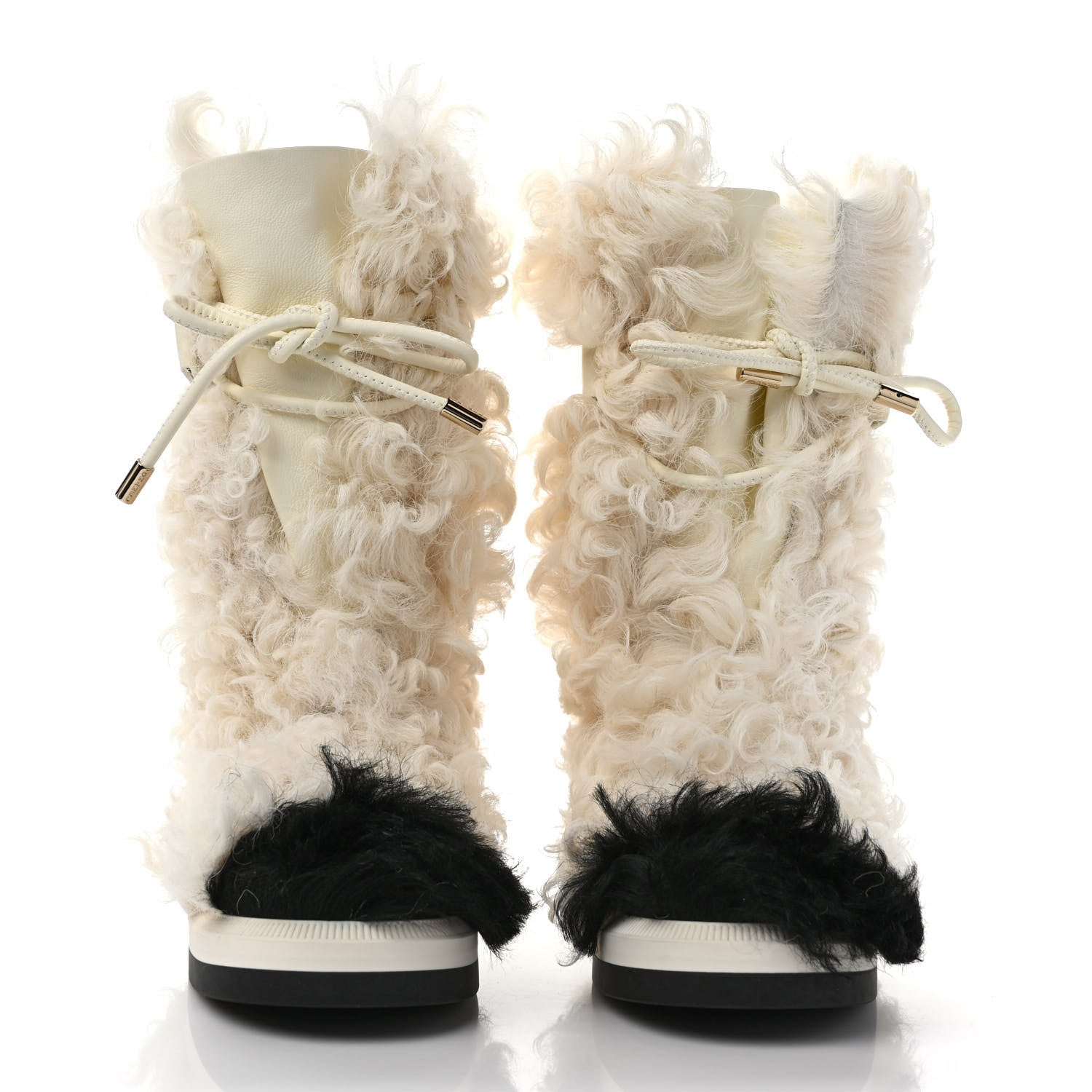 Chanel Shearling Sheepskin High Boots 37.5 White Black 2 of 8