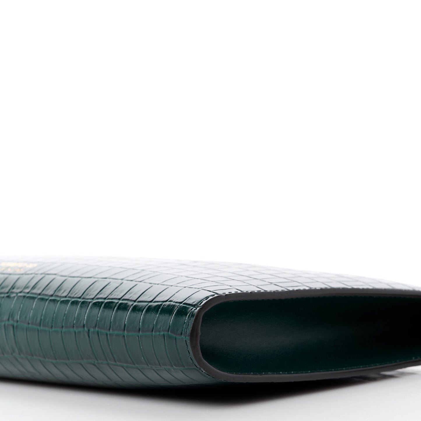 Calfskin Crocodile Embossed Zip Clutch Bottle Green