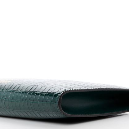 Tom Ford Calfskin Crocodile Embossed Zip Clutch Bottle Green 10 of 11
