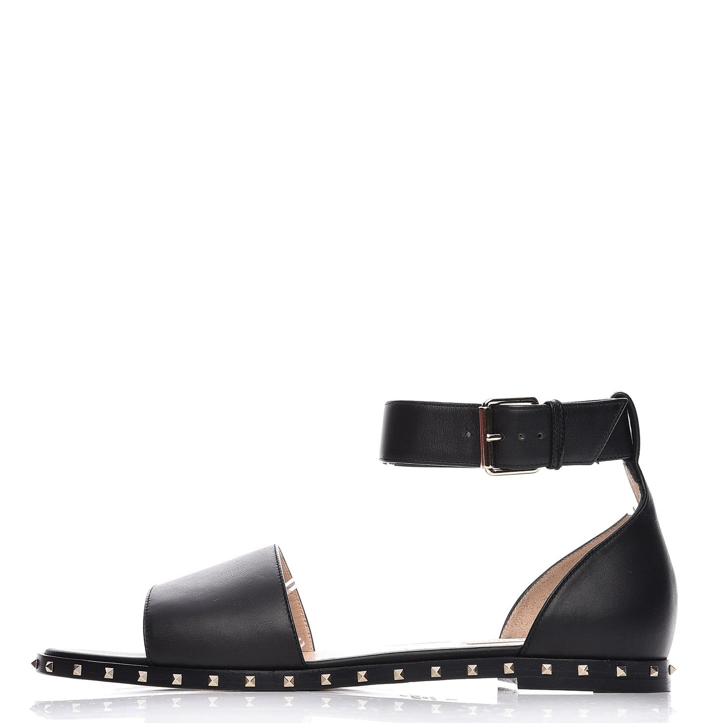 Nappa Soul Rockstud Ankle Strap Flat Sandals 38 Black