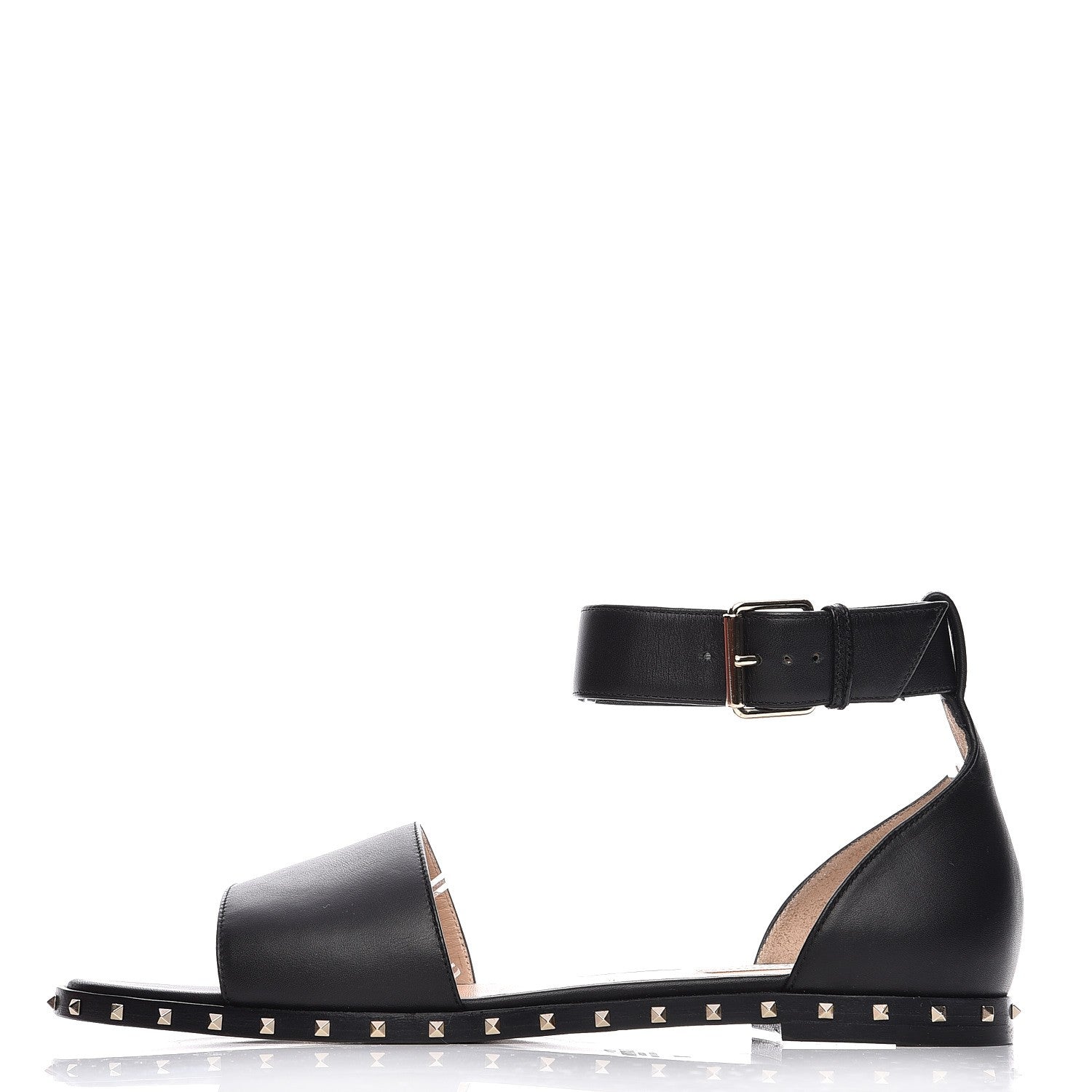 Valentino Garavani Nappa Soul Rockstud Ankle Strap Flat Sandals 38 Black 1 of 8