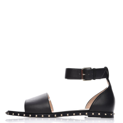 Valentino Garavani Nappa Soul Rockstud Ankle Strap Flat Sandals 38 Black 1 of 8