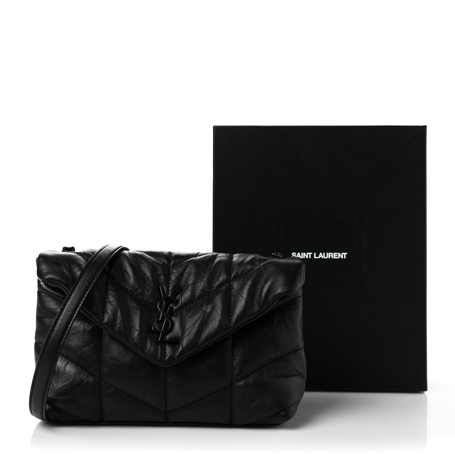 Saint Laurent Quilted Mini Loulou Puffer Monogram Chain Satchel Black 9 of 9