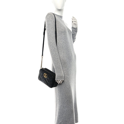Gucci Calfskin Matelasse Small GG Marmont Chain Shoulder Bag Black 2 of 9