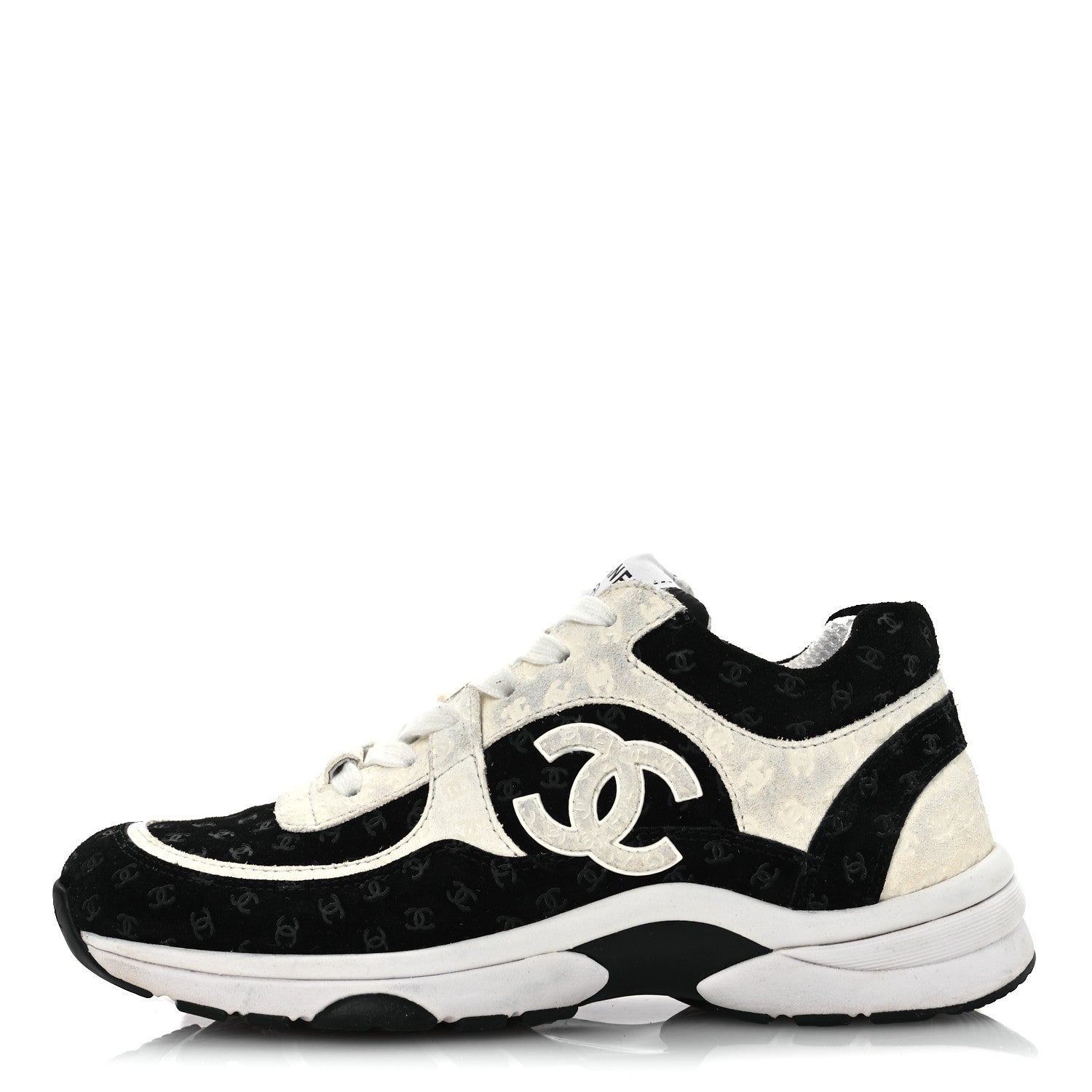 Chanel Suede Calfskin Printed CC Sneakers 36 White Black 1 of 13