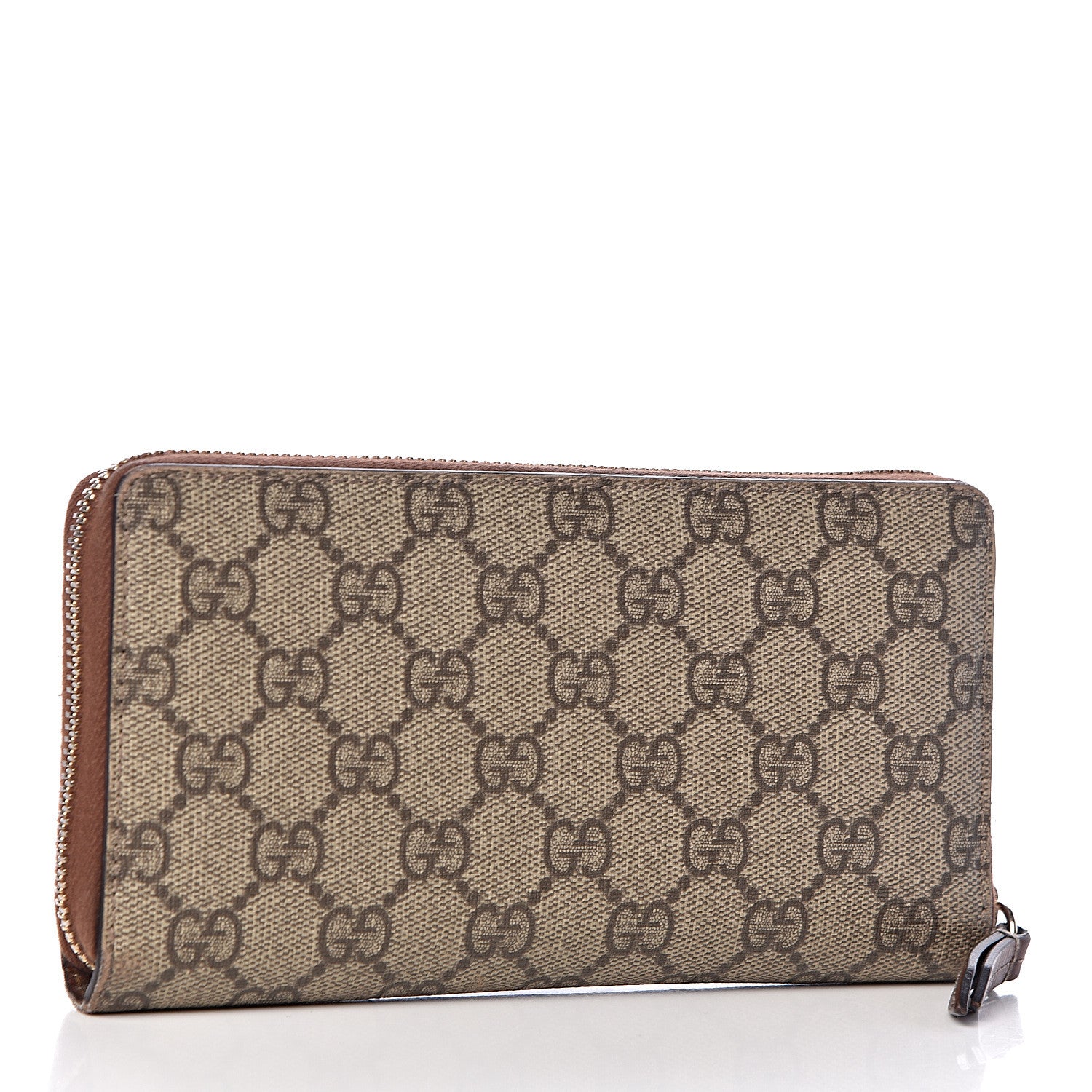 Gucci GG Supreme Monogram Cuoio Toscano Zip Around Wallet Beige Ebony Cuir 3 of 8