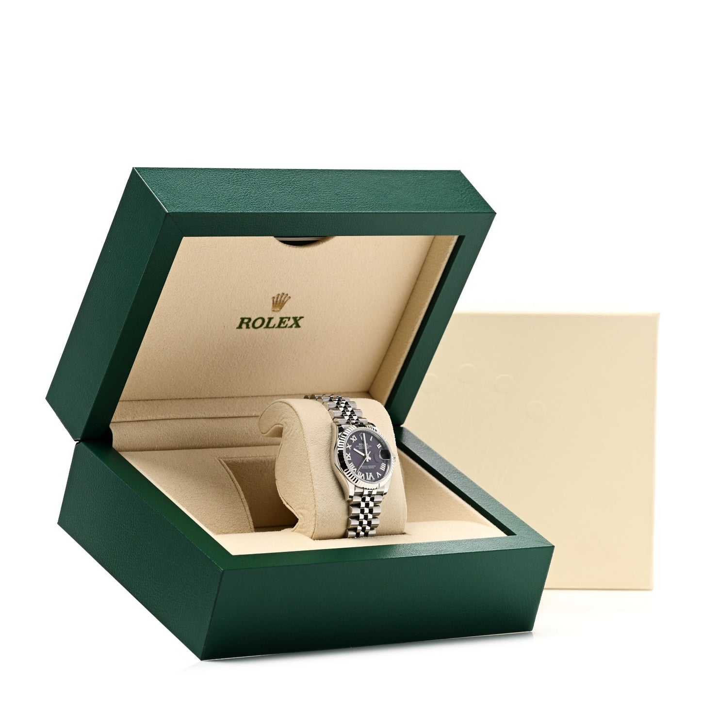 Stainless Steel 18K White Gold Diamond 31mm Oyster Perpetual Datejust Watch Aubergine Roman 278274
