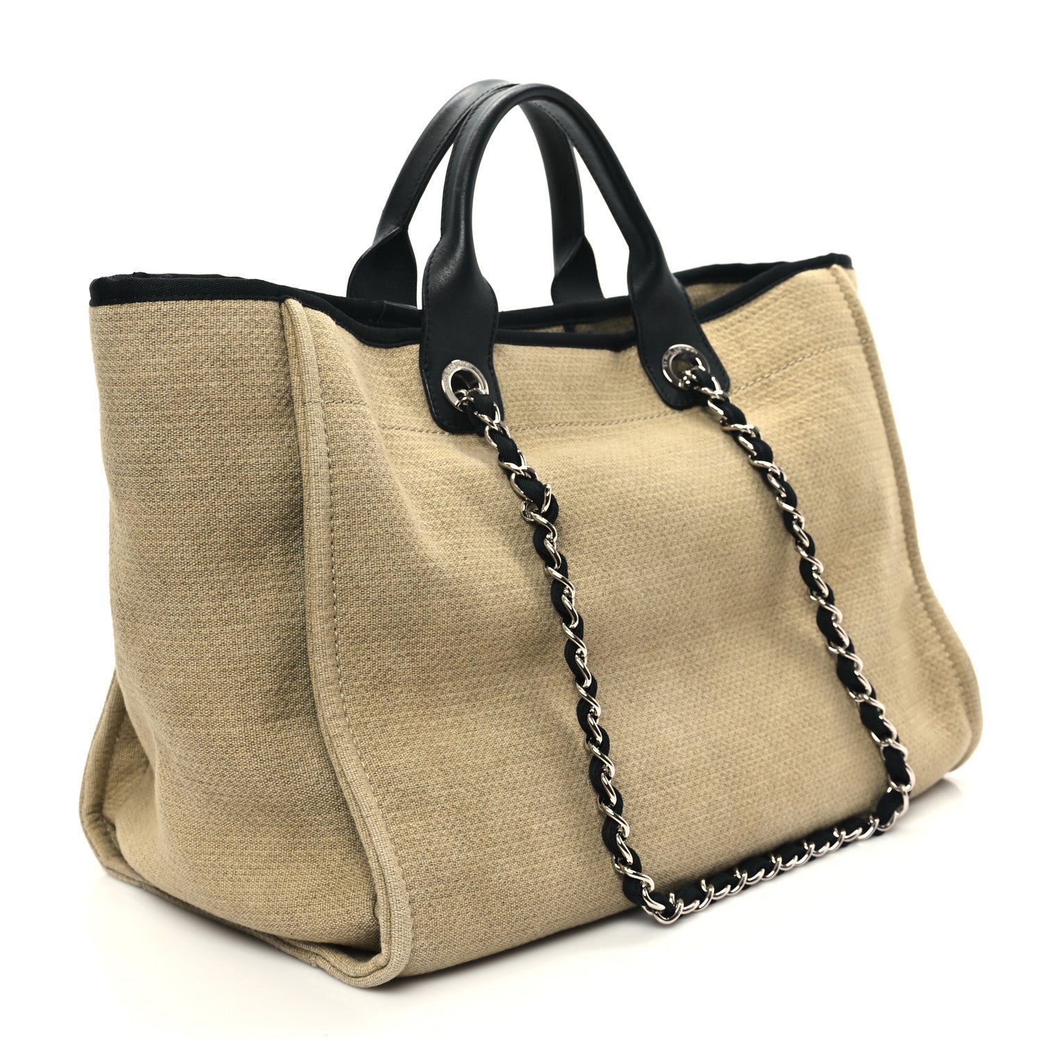 Chanel Canvas Medium Deauville Tote Beige Black 3 of 13
