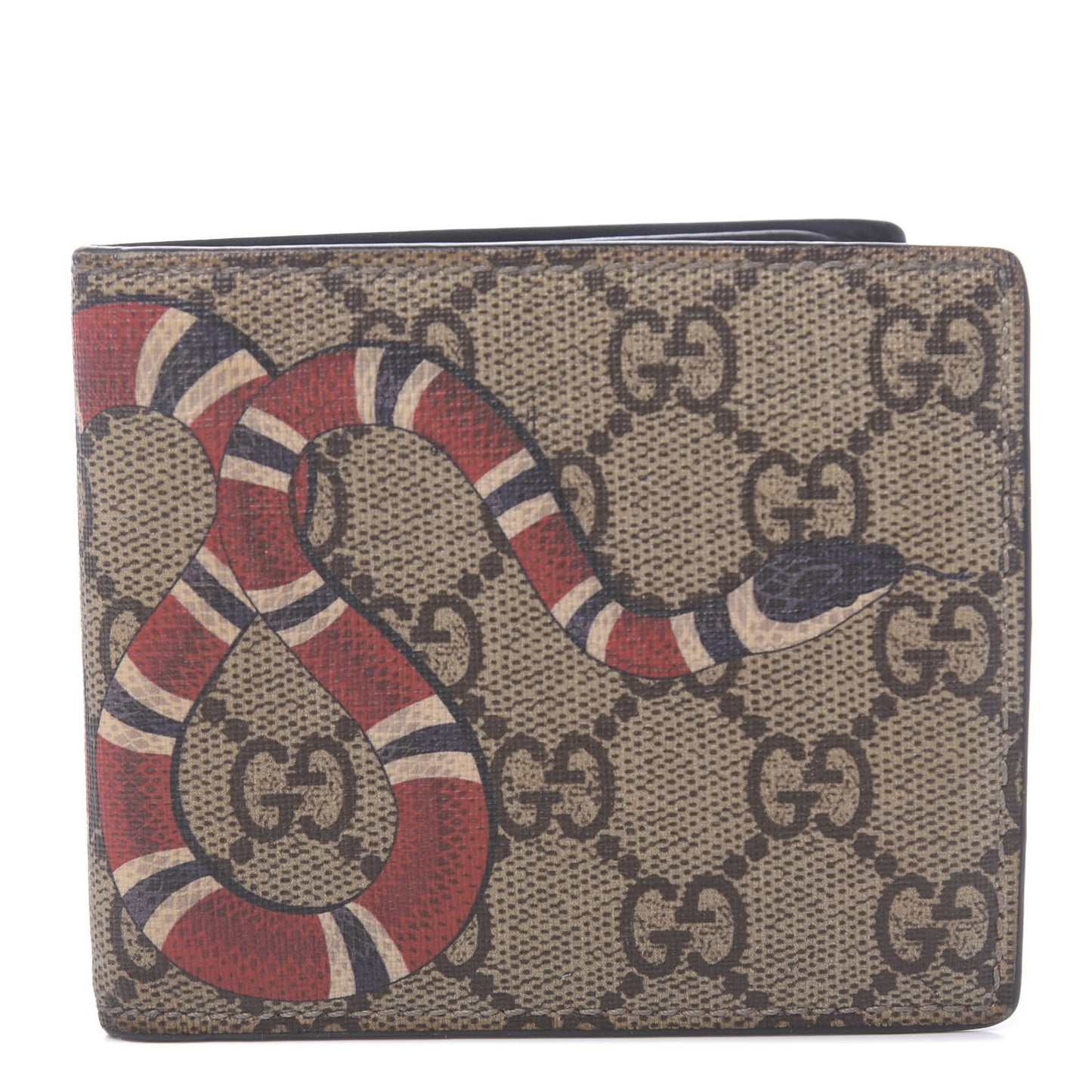GG Supreme Monogram Selleria Calfskin Kingsnake Nice Bi-Fold Wallet Beige Ebony Multicolor Black