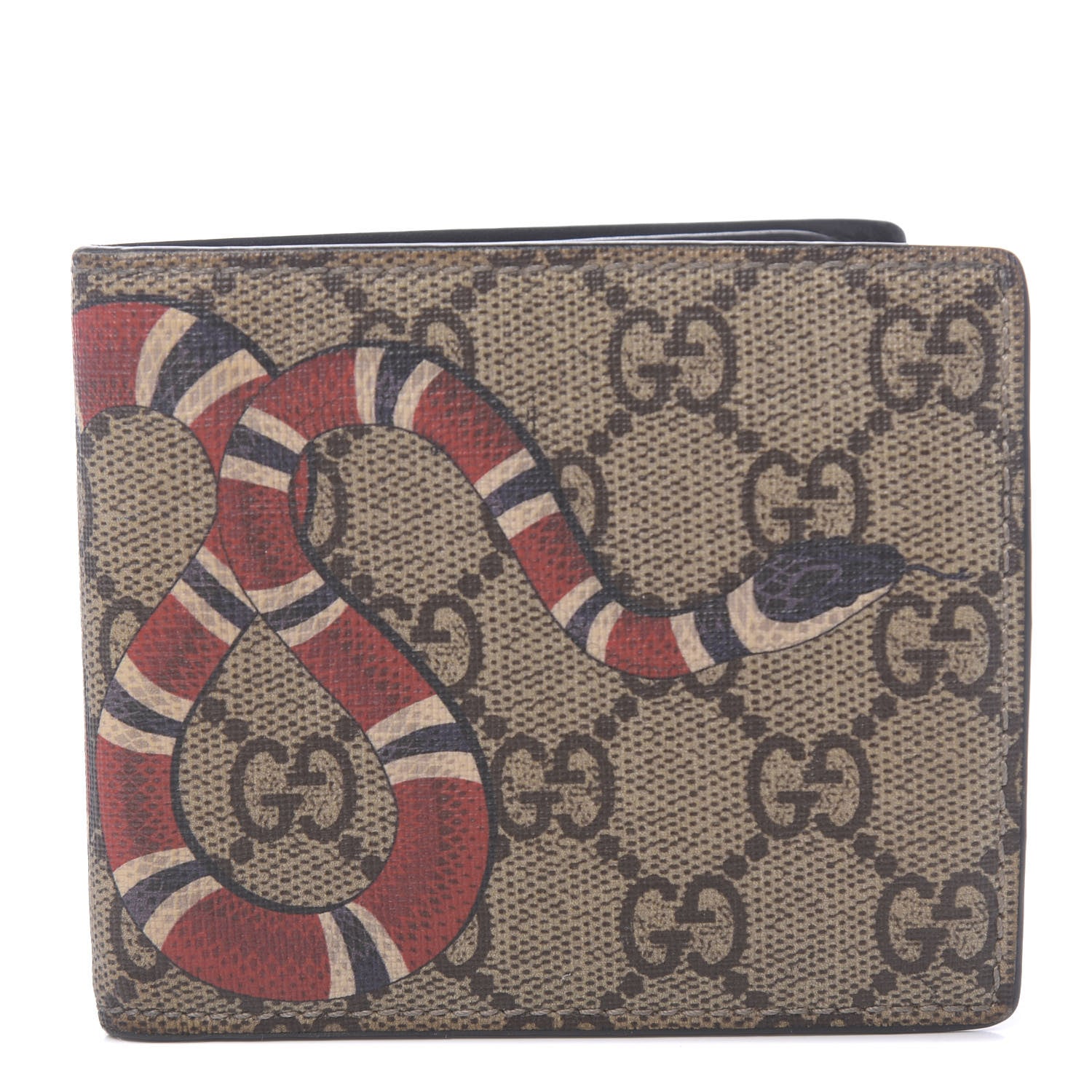 Gucci GG Supreme Monogram Selleria Calfskin Kingsnake Nice Bi-Fold Wallet Beige Ebony Multicolor Black 1 of 7
