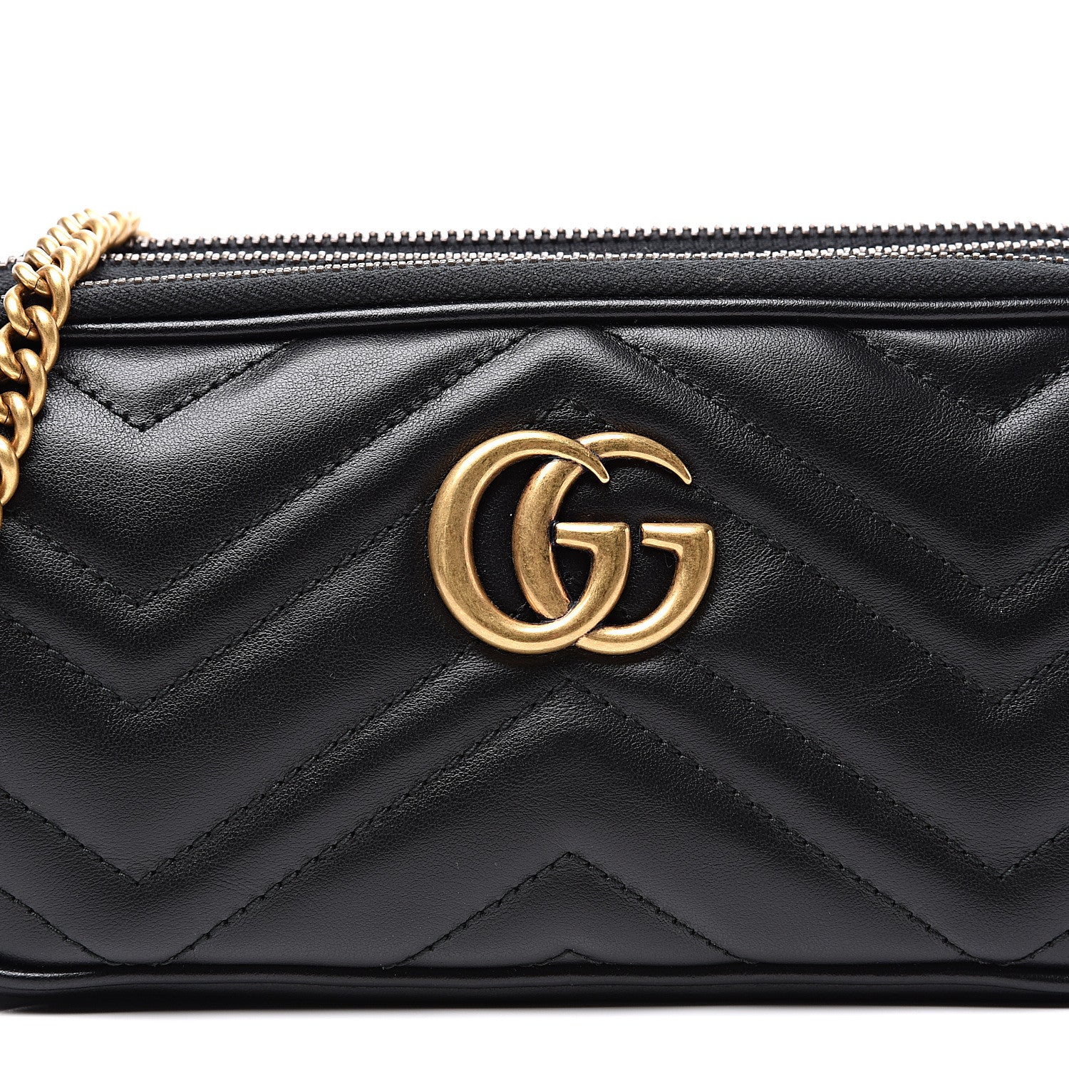 Gucci Calfskin Matelasse Mini GG Marmont Chain Crossbody Bag Black 11 of 11