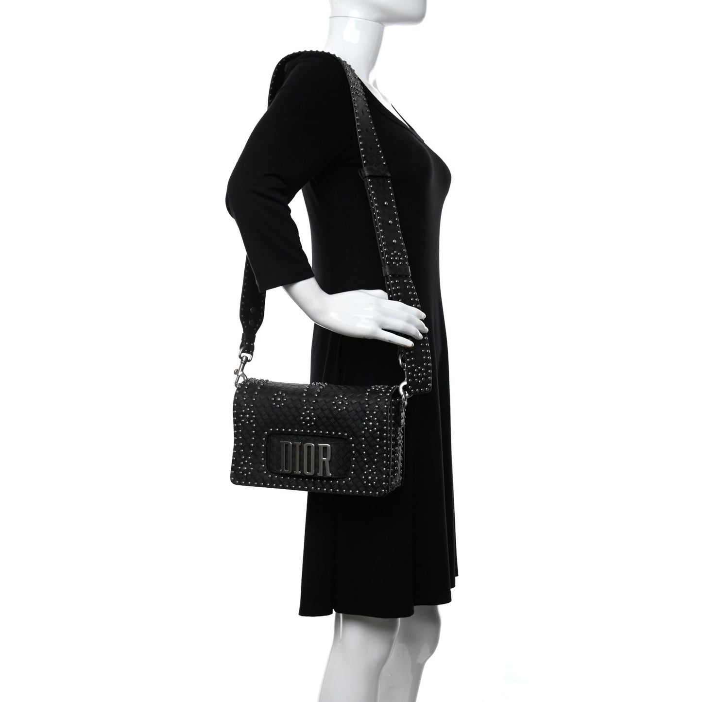 Calfskin Studded Dio(r)evolution Flap Bag Black