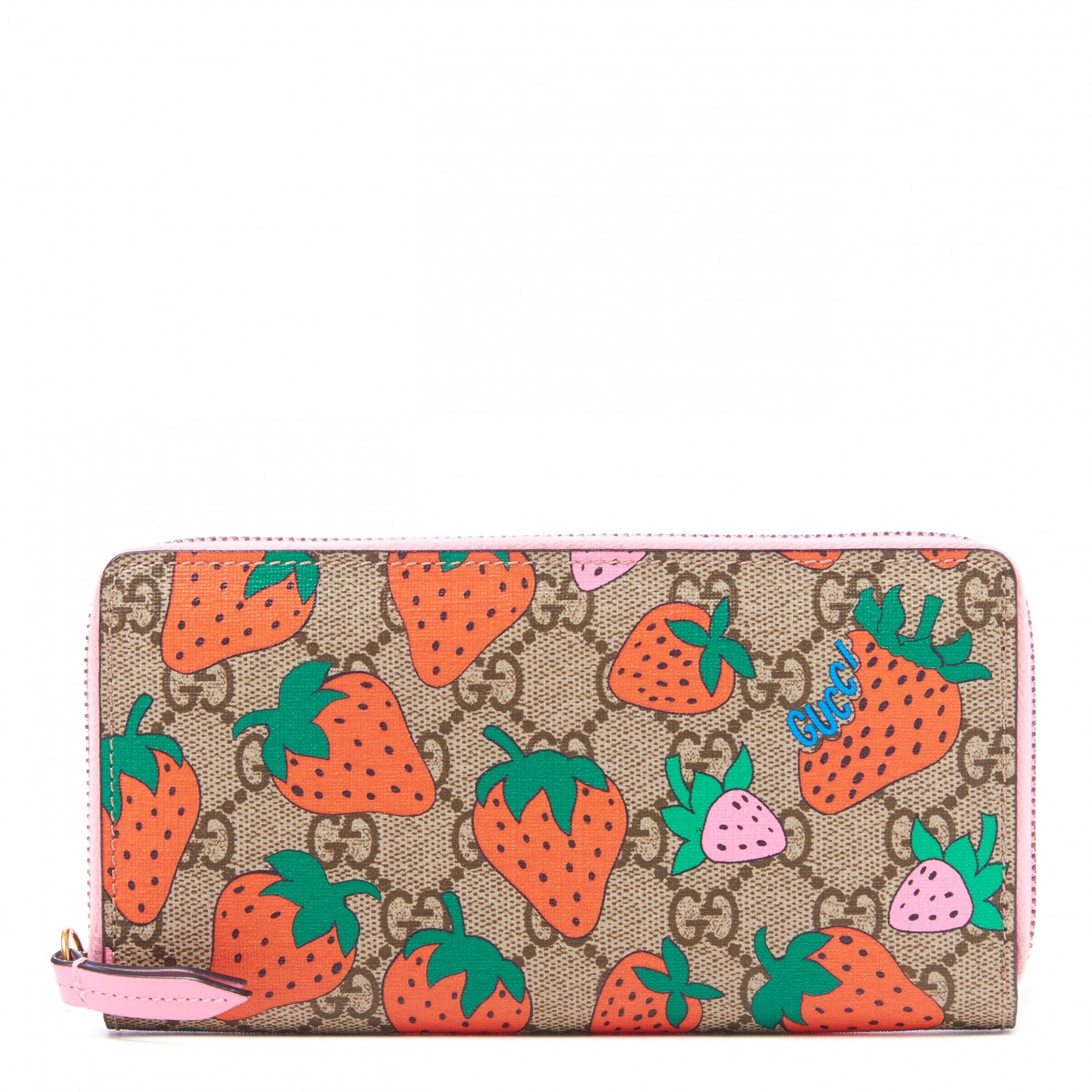 Gucci GG Supreme Monogram Strawberry Zip Around Wallet Light Pink 1 of 8