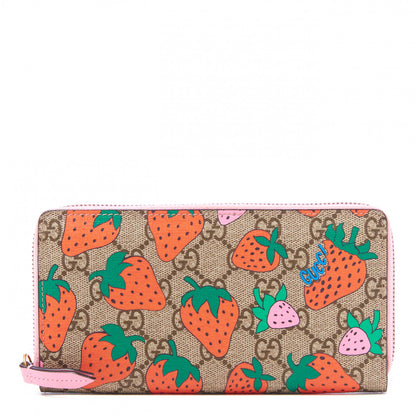 Gucci GG Supreme Monogram Strawberry Zip Around Wallet Light Pink 1 of 8