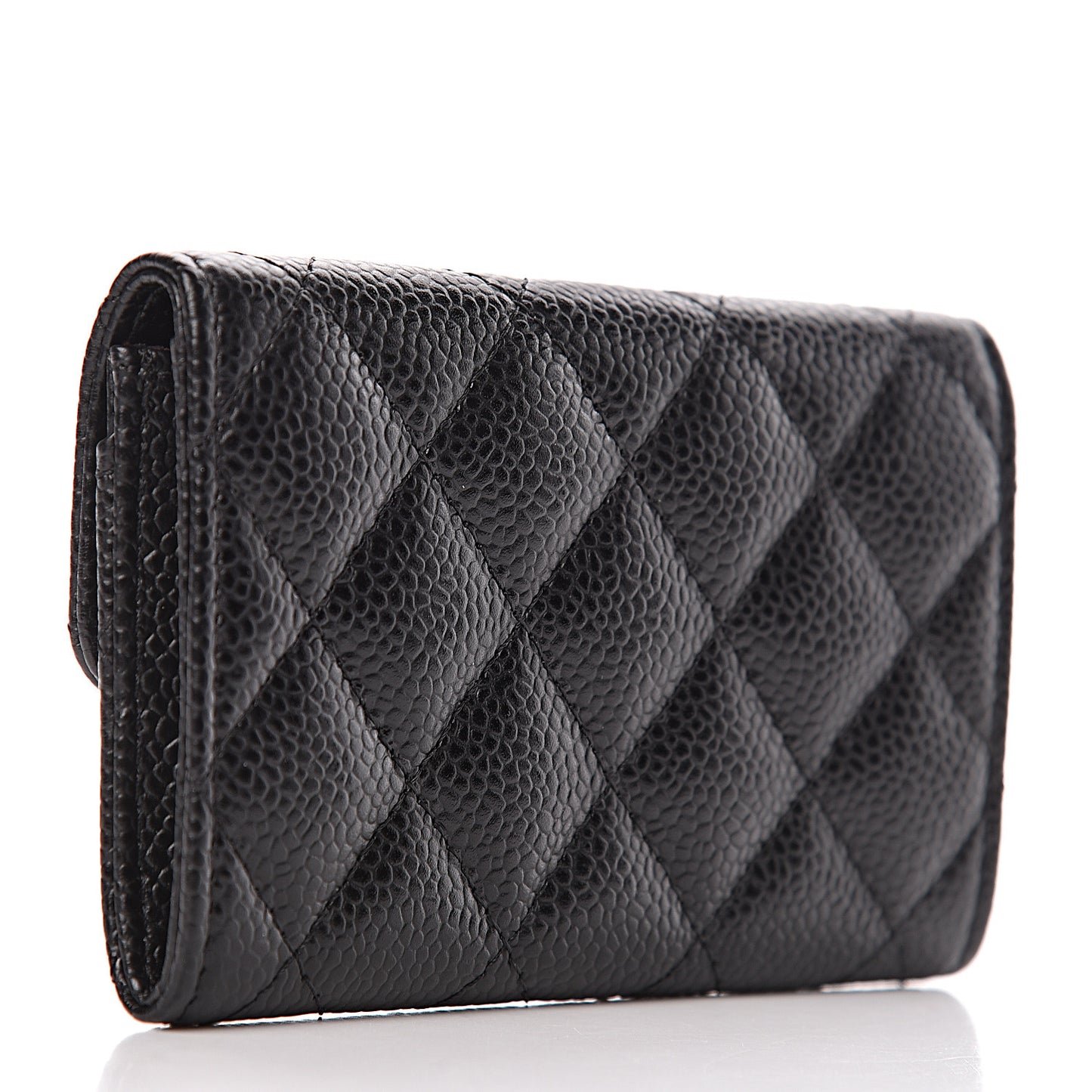 Caviar Quilted Flap Card Holder Black