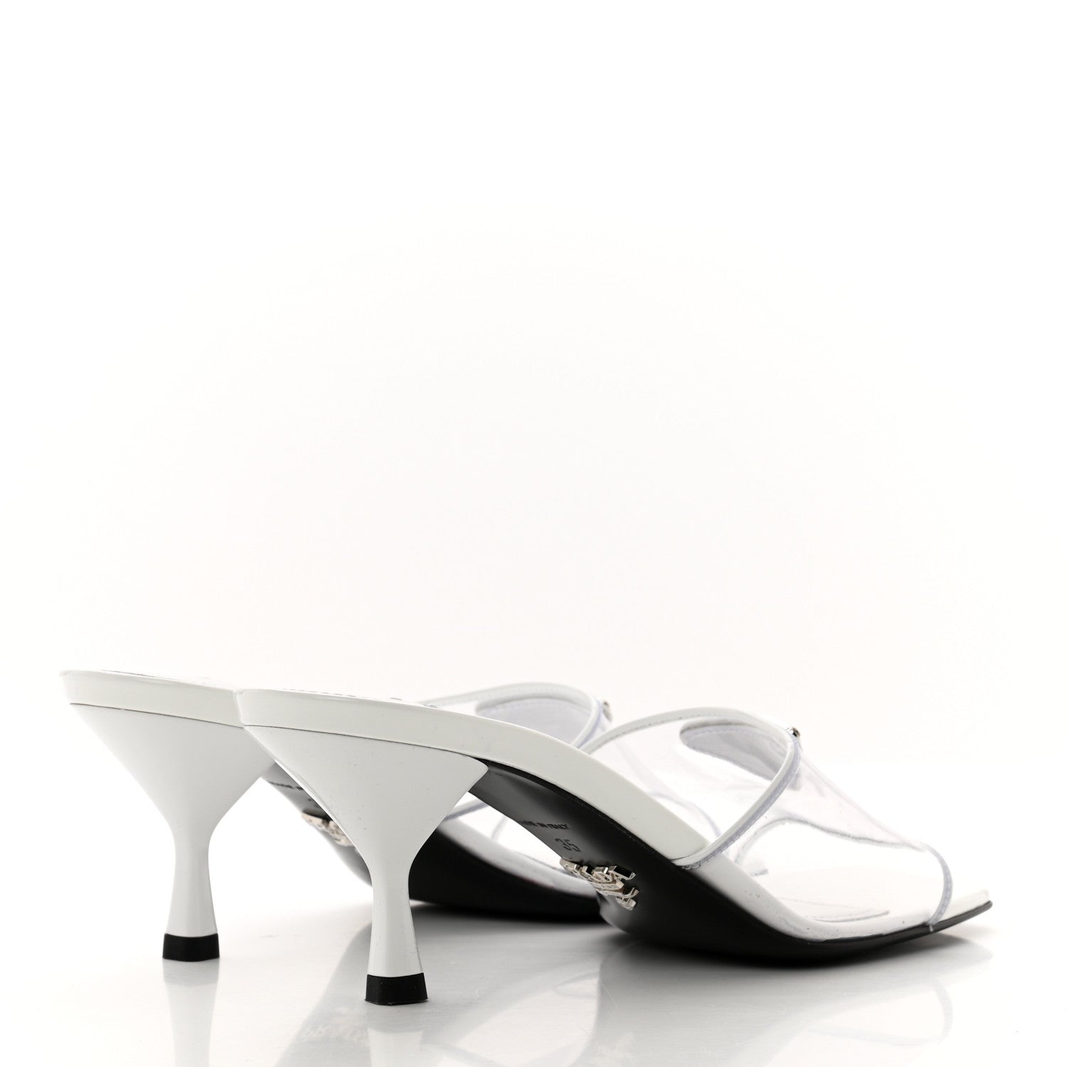Prada Plexiglass Vernice Metal Triangle Logo 65mm Slide Sandals 35 White 4 of 7