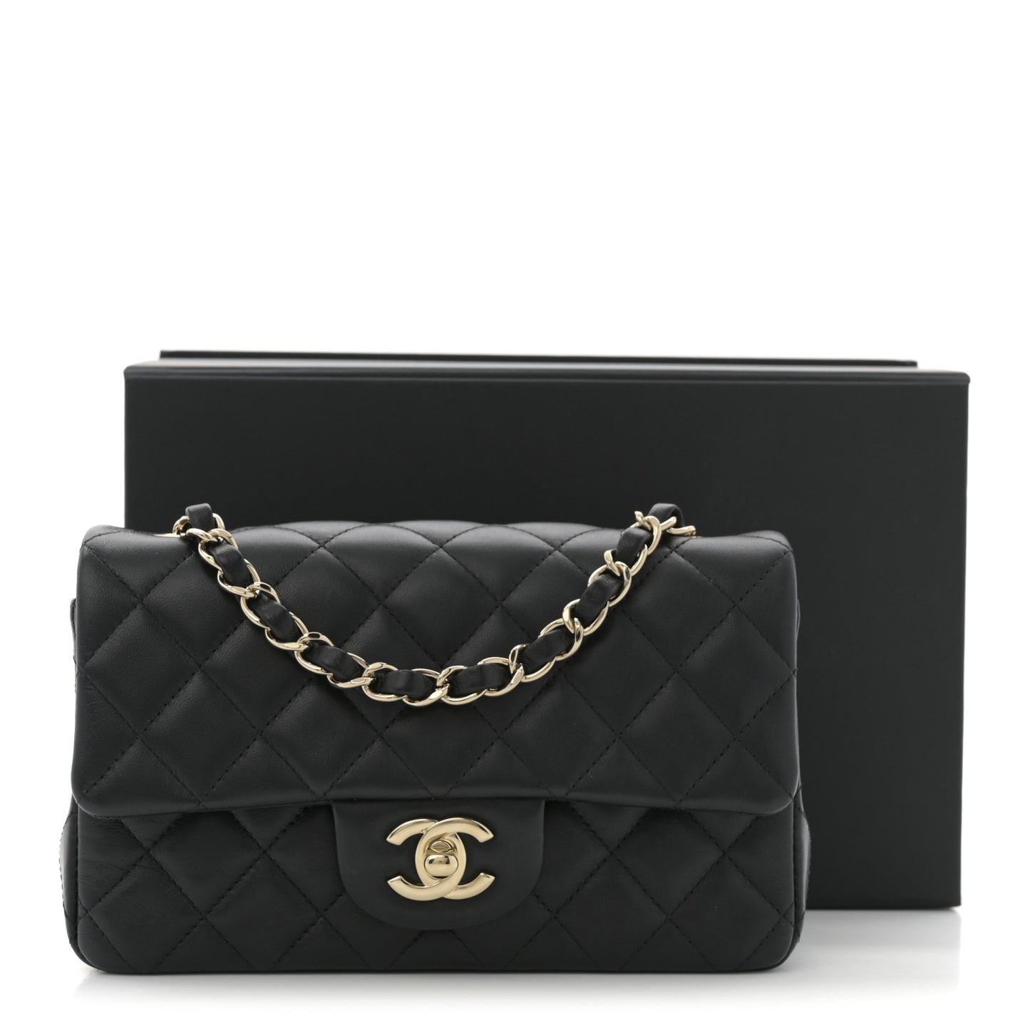 Lambskin Quilted Mini Rectangular Flap Black