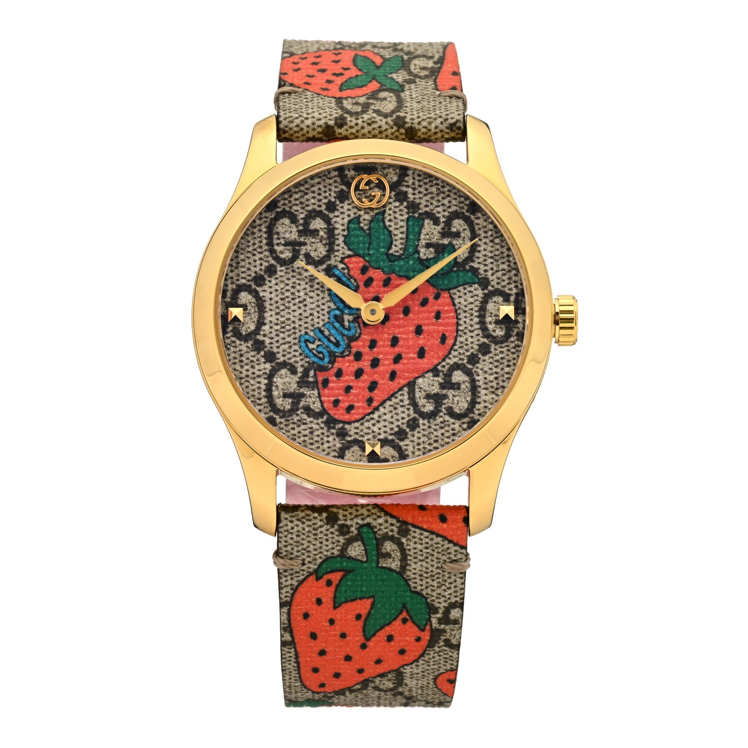 Gucci Stainless Steel Canvas 38mm G-Timeless GG Supreme Strawberry Quartz Watch Brown 1 of 4