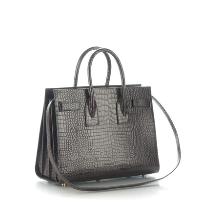 Saint Laurent Calfskin Crocodile Embossed Small Sac De Jour Deep Purple 3 of 7