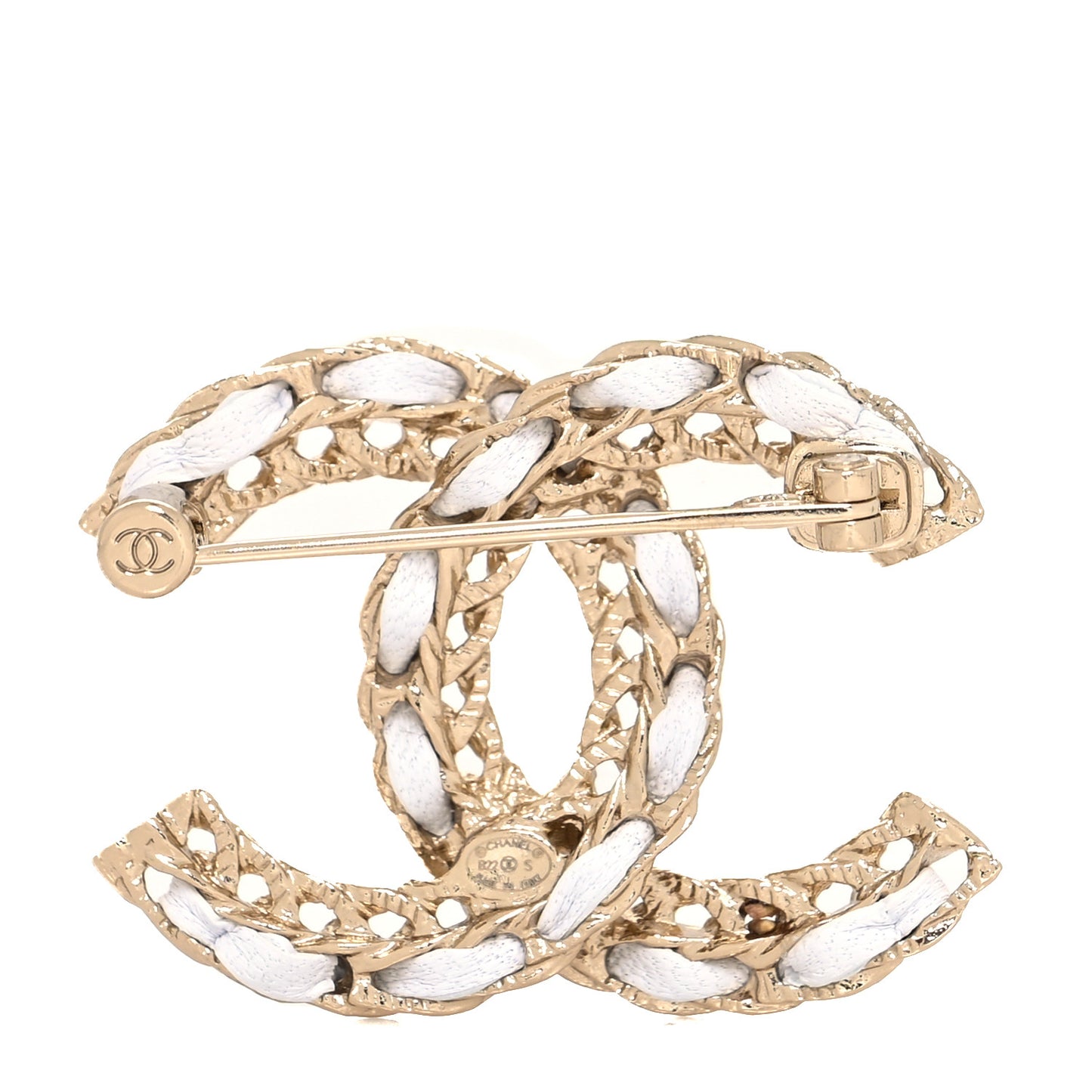 Lambskin CC Chain Brooch White Gold