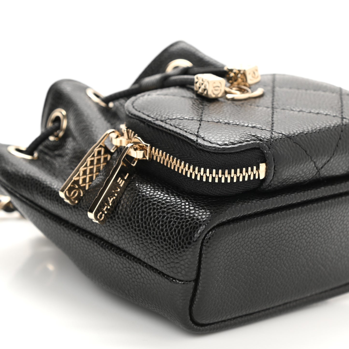 Caviar Quilted Mini CC Pocket Bucket Bag Black