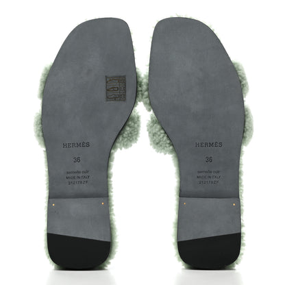 Hermes Woolskin Oran Sandals 36 Vert D'Eau 5 of 8