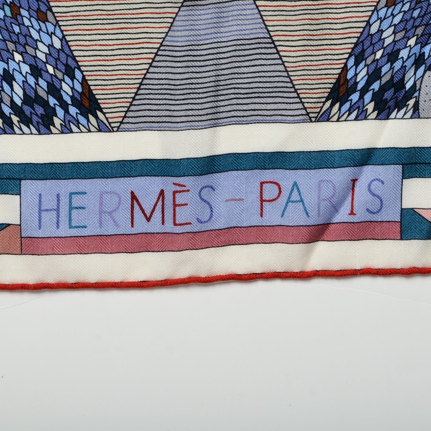 Cashmere Silk Patchwork Horse Shawl 140 Parme Rouge Bleu
