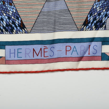 Hermes Cashmere Silk Patchwork Horse Shawl 140 Parme Rouge Bleu 4 of 5