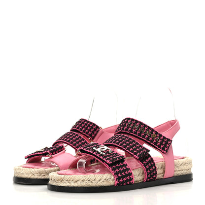 Chanel Stretch Fabric Lambskin CC Flat Sandals 36 Pink Black 2 of 8