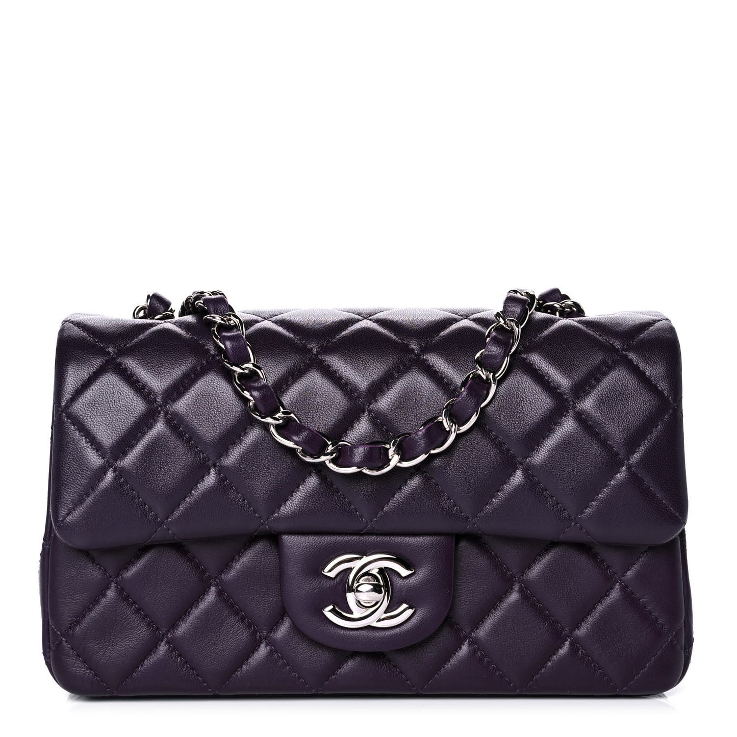 Lambskin Quilted Mini Rectangular Flap Dark Purple