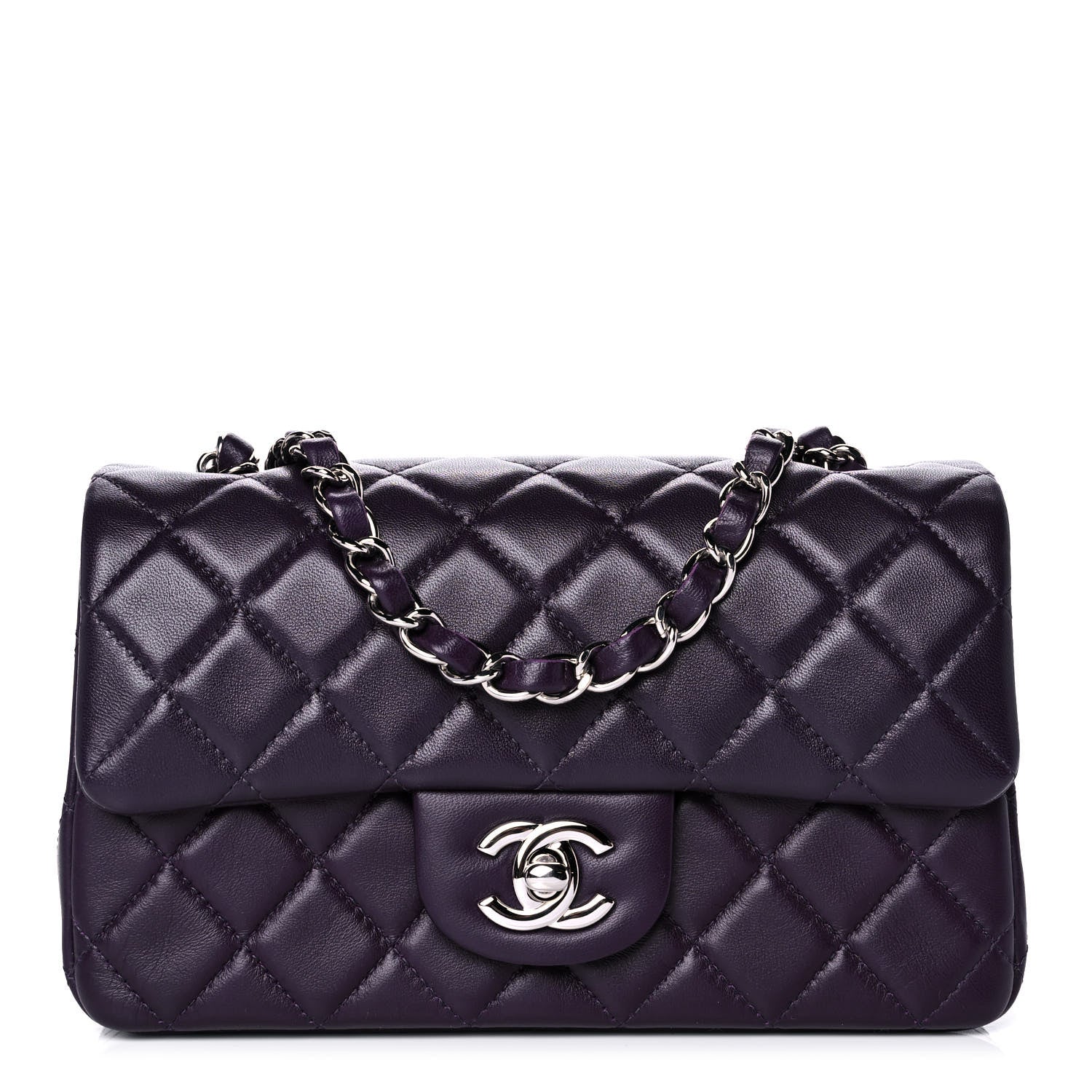 Chanel Lambskin Quilted Mini Rectangular Flap Dark Purple 1 of 13
