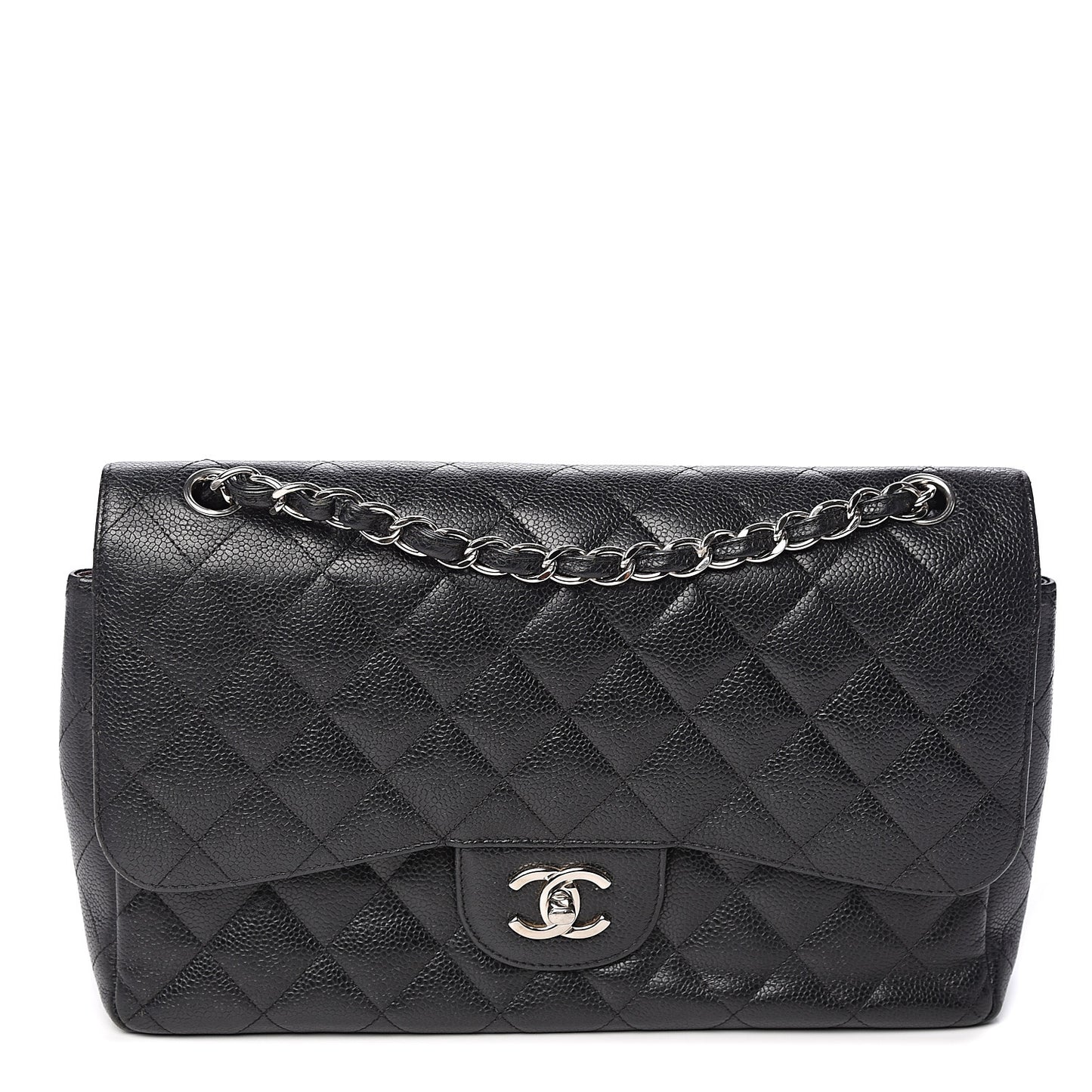 Caviar Quilted Jumbo Double Flap Black