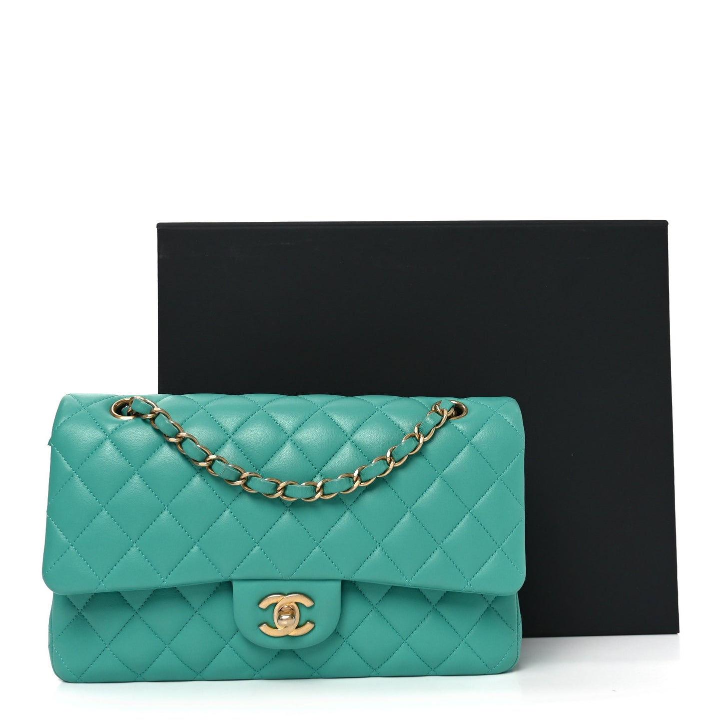 Lambskin Quilted Medium Double Flap Green