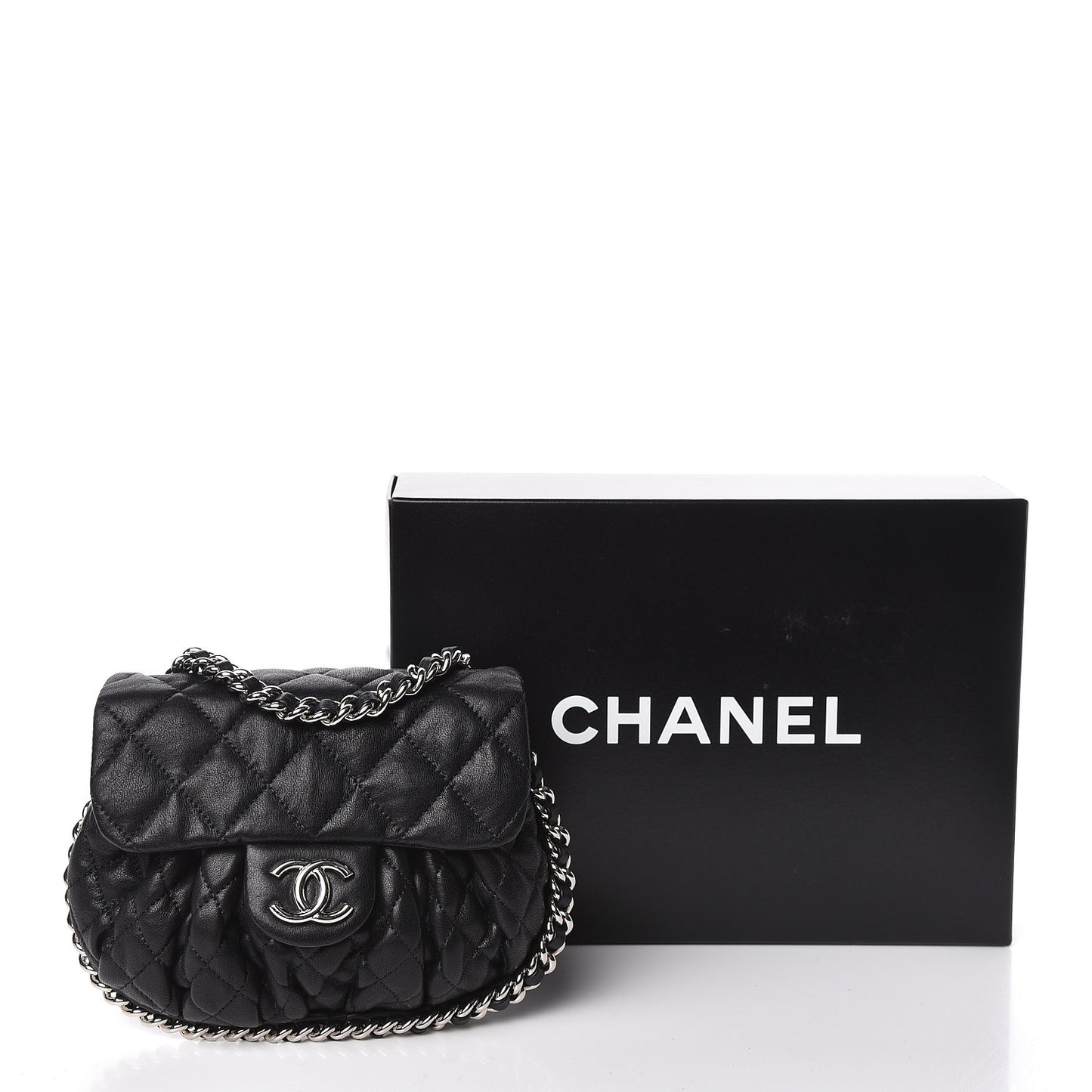 Washed Lambskin Quilted Mini Chain Around Messenger Black