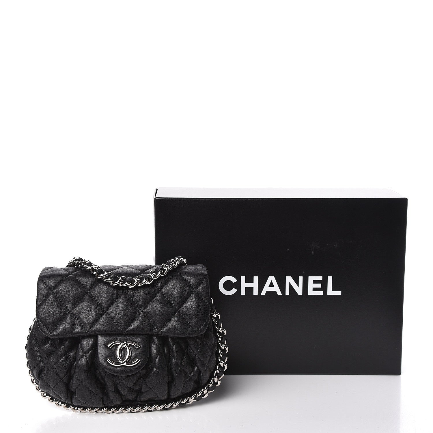 Chanel Washed Lambskin Quilted Mini Chain Around Messenger Black 11 of 11