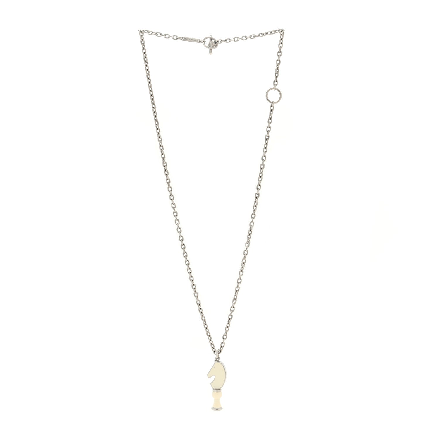 Hermes Lacquered Palladium Cavalier Necklace Craie 2 of 4