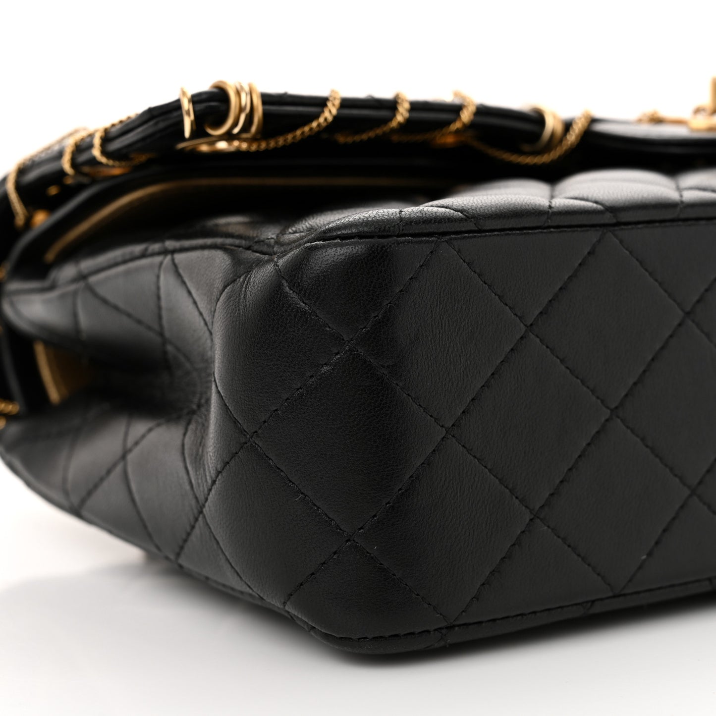 Lambskin Quilted Grommet Embellished Piercing Chic Medium Double Flap Black