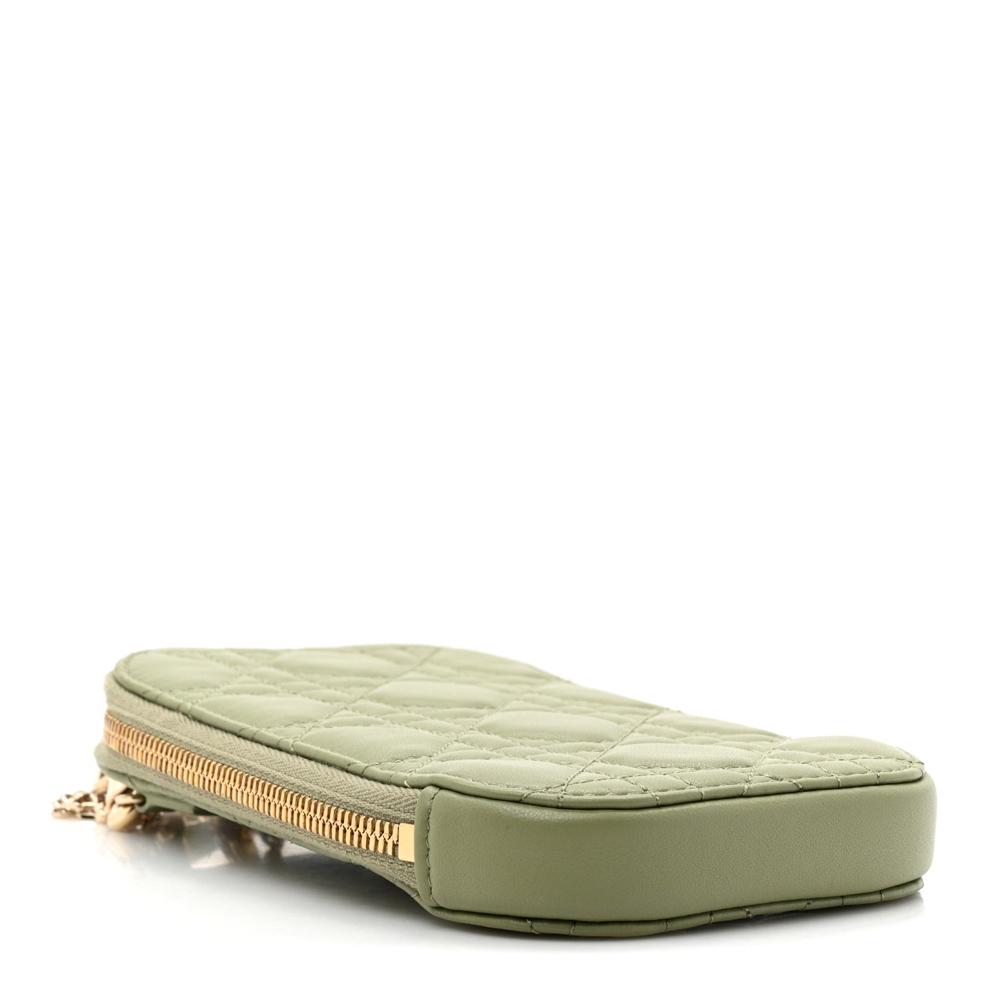 Lambskin Cannage Lady Dior Phone Holder Green