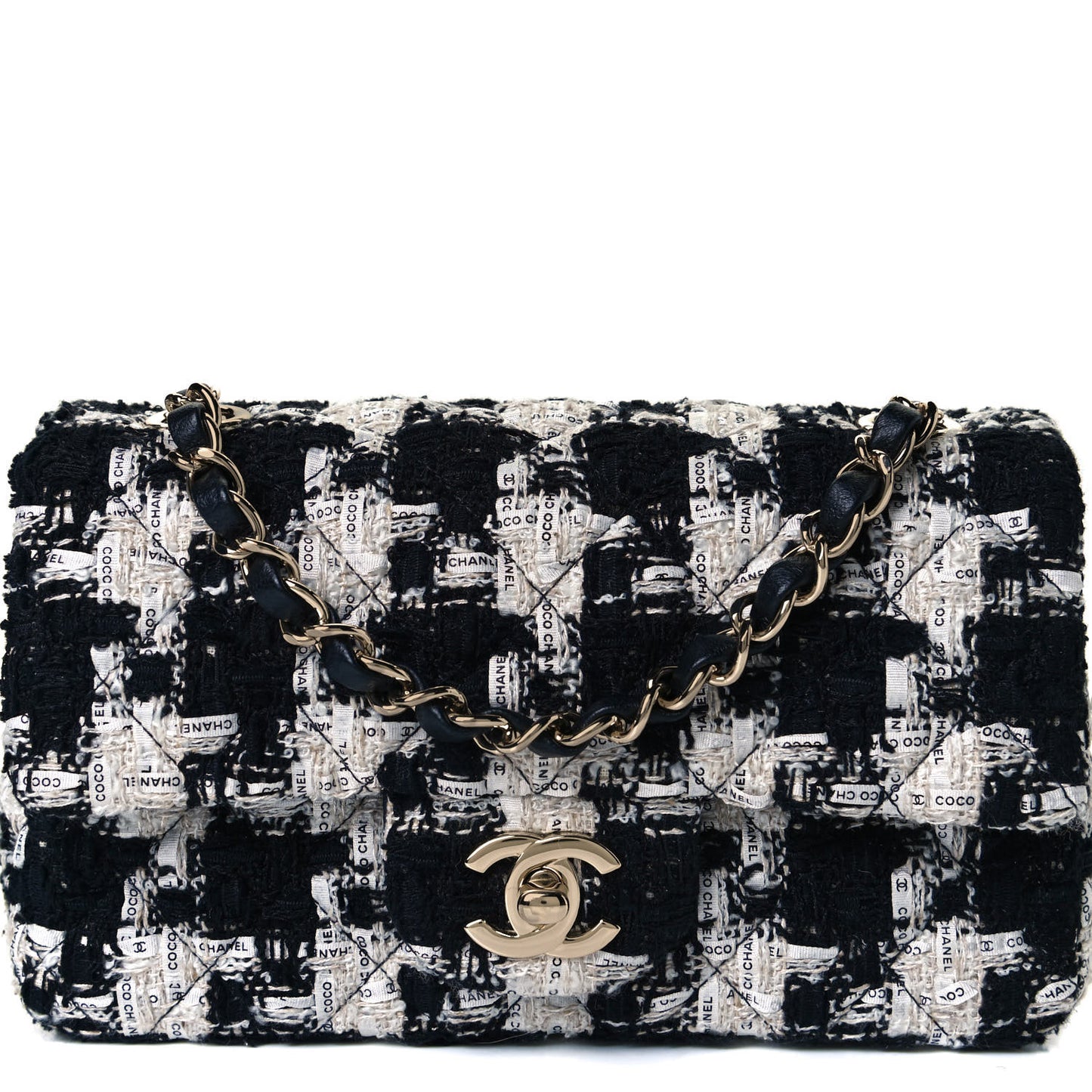 Tweed Quilted Mini Rectangular Flap Black Ecru White