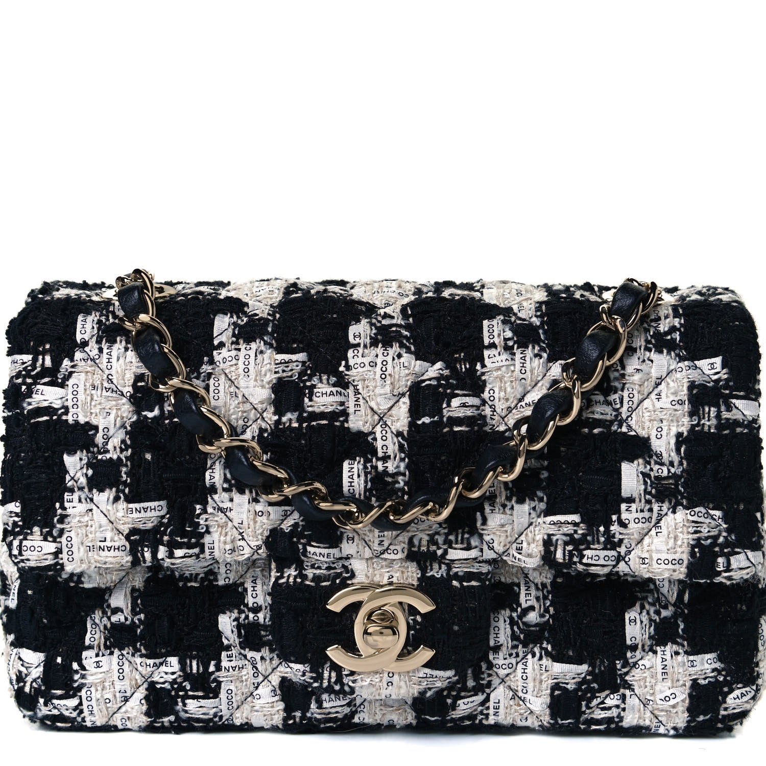 Chanel Tweed Quilted Mini Rectangular Flap Black Ecru White 8 of 11