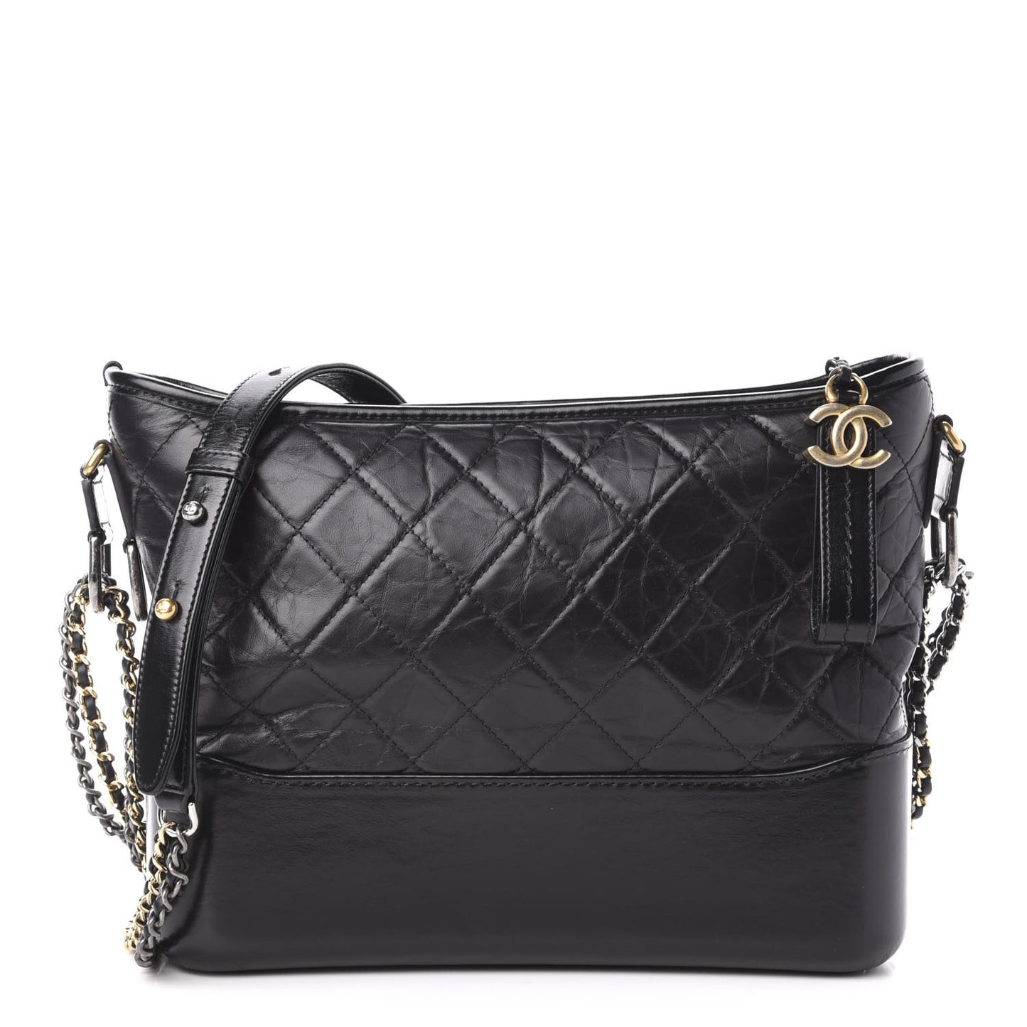 Aged Calfskin Quilted Medium Gabrielle Hobo Black