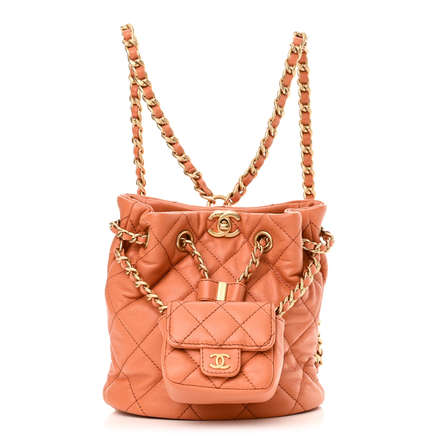 Chanel Calfskin Quilted Small CC Chain Bucket Backpack Orange 1 of 10