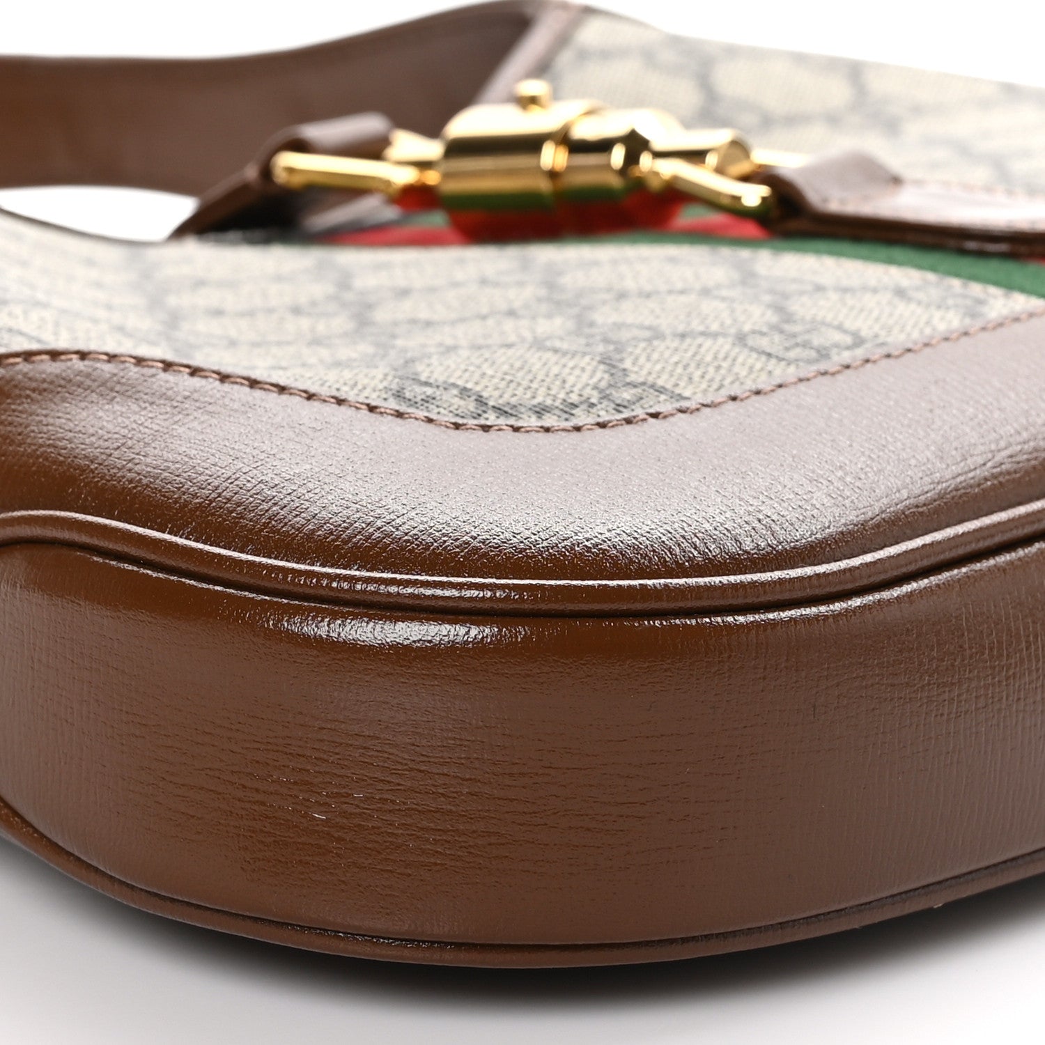 Gucci GG Supreme Monogram Azalea Calfskin Web Small Jackie 1961 Hobo Beige Ebony Brown Sugar 8 of 9